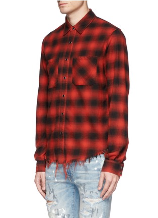 Front View - Click To Enlarge - AMIRI - Frayed hem check plaid flannel shirt