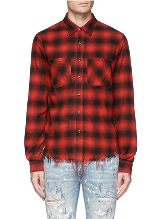 Main View - Click To Enlarge - AMIRI - Frayed hem check plaid flannel shirt