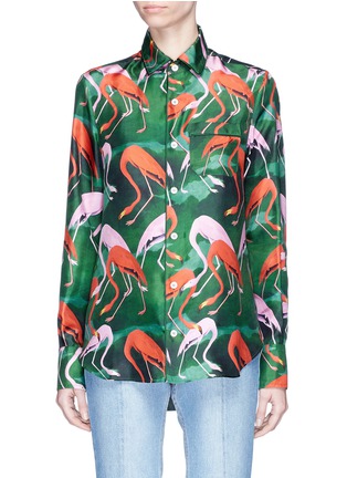 Main View - Click To Enlarge - F.R.S FOR RESTLESS SLEEPERS - Flamingo print collared silk pyjama shirt