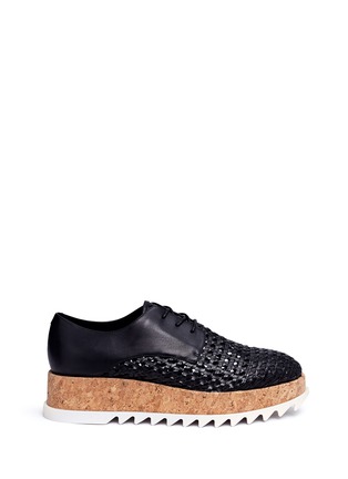 Main View - Click To Enlarge - PEDDER RED - 'Lester' cork wedge platform woven leather Derbies