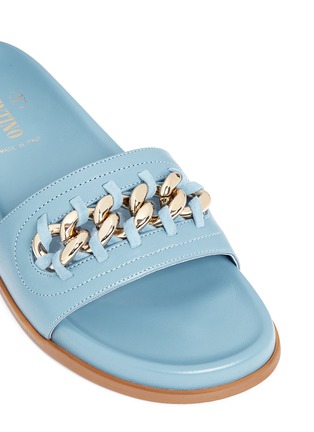 Detail View - Click To Enlarge - VALENTINO GARAVANI - Braided curb chain leather slide sandals