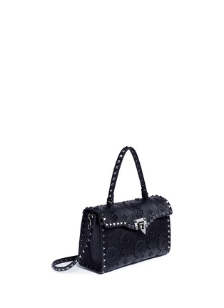 Figure View - Click To Enlarge - VALENTINO GARAVANI - Beaded floral patch small leather crossbody bag