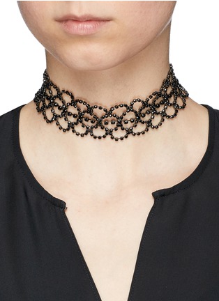 Figure View - Click To Enlarge - KENNETH JAY LANE - Glass crystal lace choker necklace
