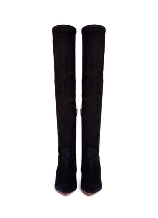 Front View - Click To Enlarge - VALENTINO GARAVANI - Screw heel suede thigh high boots