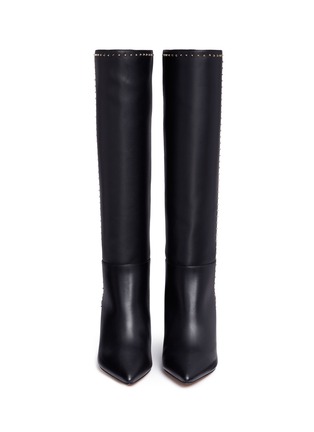 Front View - Click To Enlarge - VALENTINO GARAVANI - 'Lovestud' embellished knee high leather boots
