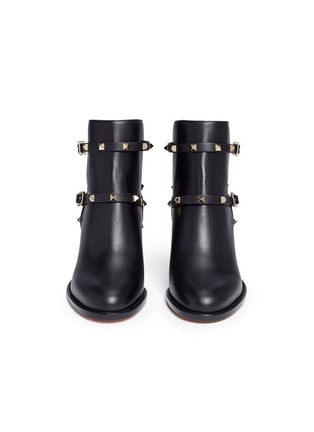 Front View - Click To Enlarge - VALENTINO GARAVANI - 'Rockstud' double strap leather ankle boots