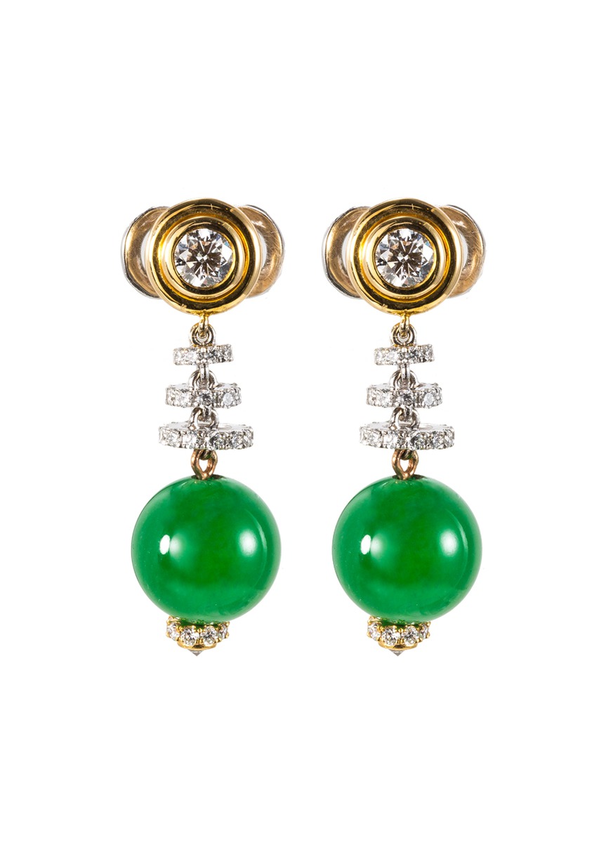 Diamond jade 18k gold earrings