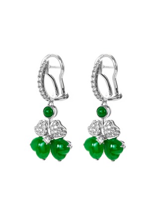 Figure View - Click To Enlarge - SAMUEL KUNG - Diamond jade 18k white gold clover shaped drop earrings