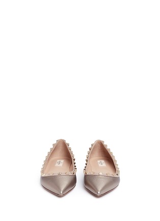 Front View - Click To Enlarge - VALENTINO - 'Rockstud' metallic leather skimmer flats