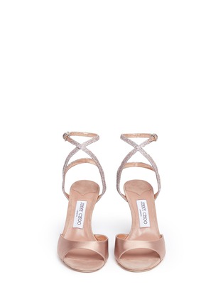 Front View - Click To Enlarge - JIMMY CHOO - 'Helen 85' glitter strap satin and suede sandals