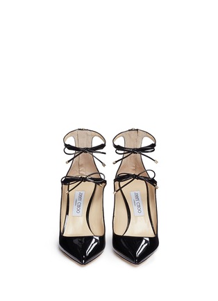 Front View - Click To Enlarge - JIMMY CHOO - 'Sage 85' double bow patent leather pumps