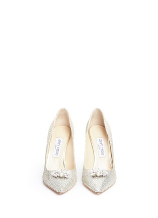 Front View - Click To Enlarge - JIMMY CHOO - 'Alexa 100' Swarovski crystal faux pearl glitter pumps