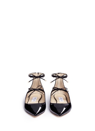 Front View - Click To Enlarge - JIMMY CHOO - 'Sage' double bow patent leather flats