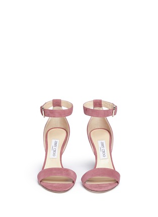 Front View - Click To Enlarge - JIMMY CHOO - 'Edina 85' sculpted heel suede sandals