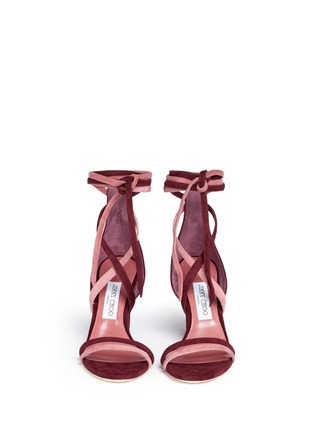 Front View - Click To Enlarge - JIMMY CHOO - 'Flynn 85' ankle tie suede sandals