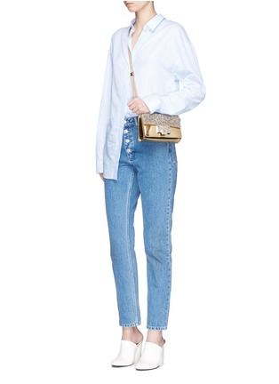 Figure View - Click To Enlarge - JIMMY CHOO - 'Rebel Soft Mini' glitter flap mirror leather crossbody bag