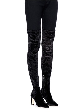 Figure View - Click To Enlarge - JIMMY CHOO - 'Lorraine 85' crushed velvet thigh high boots