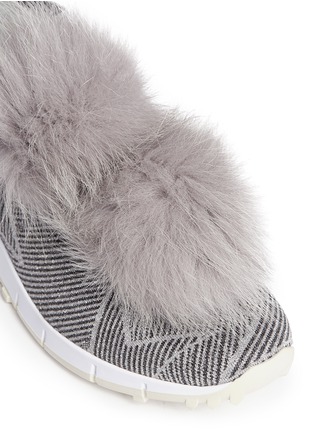 Detail View - Click To Enlarge - JIMMY CHOO - 'Norway' fox fur pompom star Lurex knit sock sneakers