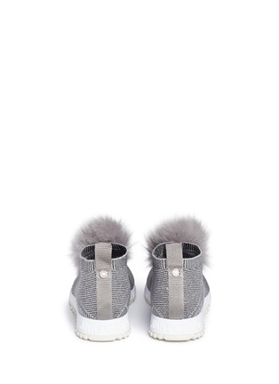 Back View - Click To Enlarge - JIMMY CHOO - 'Norway' fox fur pompom star Lurex knit sock sneakers