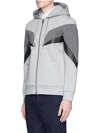 Front View - Click To Enlarge - NEIL BARRETT - 'Modernist 7' panel neoprene zip hoodie