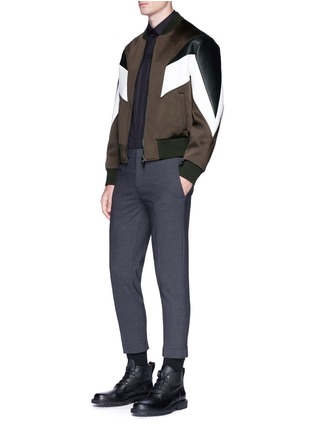Figure View - Click To Enlarge - NEIL BARRETT - 'Modernist 7' leather panel crepe bomber jacket