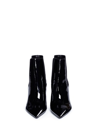 Front View - Click To Enlarge - SAINT LAURENT - 'Opyum 85' logo heel patent leather Chelsea boots