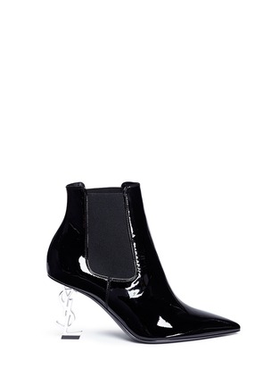 Main View - Click To Enlarge - SAINT LAURENT - 'Opyum 85' logo heel patent leather Chelsea boots