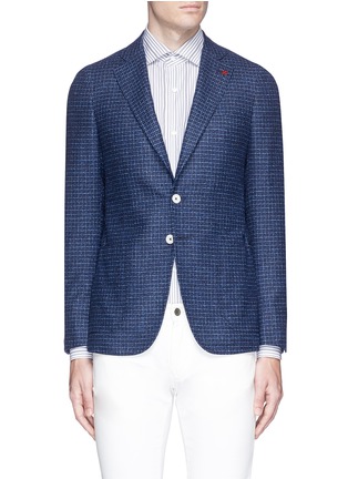 Main View - Click To Enlarge - ISAIA - 'Cortina' check wool-silk-cashmere bouclé blazer