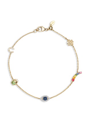 Main View - Click To Enlarge - LOQUET LONDON - Diamond and gemstone mixed charm 14k yellow gold bracelet − Luck