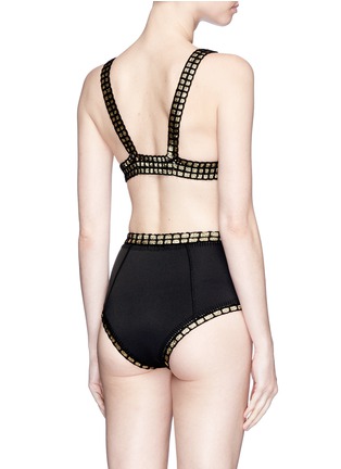 Back View - Click To Enlarge - KIINI - 'ChaCha' metallic crochet trim high waist bikini bottoms