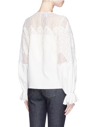 Back View - Click To Enlarge - OSCAR DE LA RENTA - Lace yoke silk crepe blouse