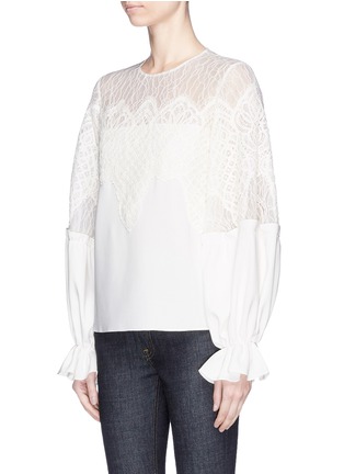 Front View - Click To Enlarge - OSCAR DE LA RENTA - Lace yoke silk crepe blouse
