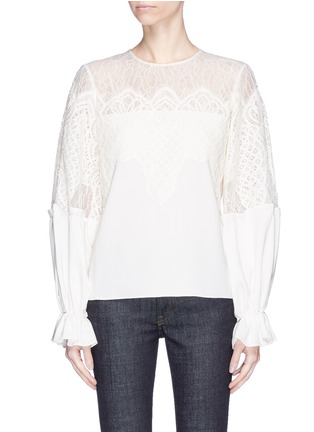 Main View - Click To Enlarge - OSCAR DE LA RENTA - Lace yoke silk crepe blouse
