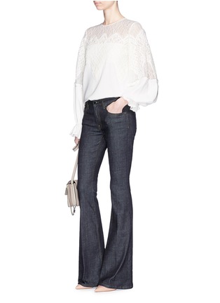 Figure View - Click To Enlarge - OSCAR DE LA RENTA - Lace yoke silk crepe blouse