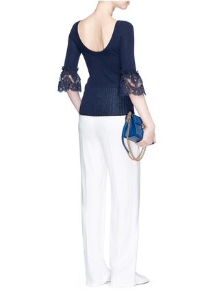 Figure View - Click To Enlarge - OSCAR DE LA RENTA - Flared lace cuff Merino wool top