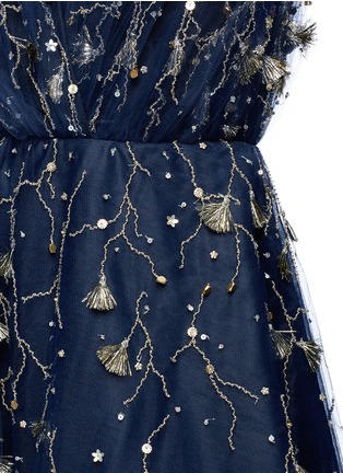 Detail View - Click To Enlarge - OSCAR DE LA RENTA - Floral sequin tassel silk tulle cocktail dress