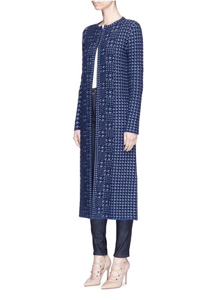 Front View - Click To Enlarge - OSCAR DE LA RENTA - Houndstooth jacquard wool knit long coat