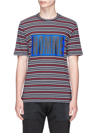 Main View - Click To Enlarge - COMME DES GARÇONS HOMME - 'HOMME' box print stripe knit T-shirt