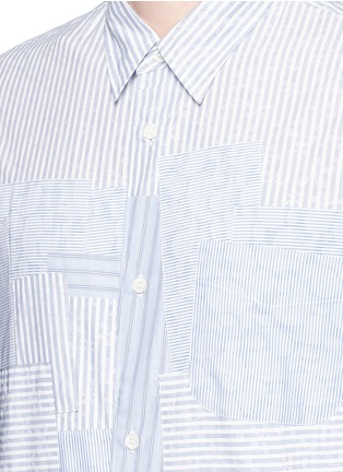 Detail View - Click To Enlarge - COMME DES GARÇONS HOMME - Floral jacquard mix stripe patchwork shirt