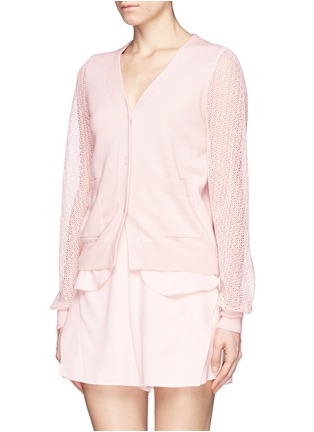 Front View - Click To Enlarge - CHLOÉ - Embroidered lace sleeve cashmere cardigan