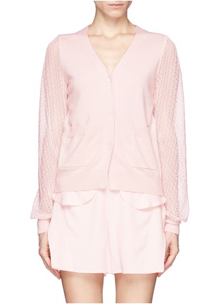 Main View - Click To Enlarge - CHLOÉ - Embroidered lace sleeve cashmere cardigan