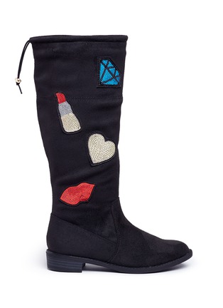 Main View - Click To Enlarge - SAM EDELMAN - 'Pia Patches' knee high suede kids boots