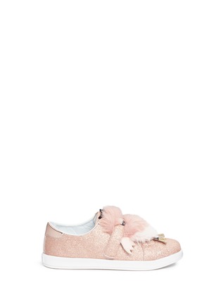 Main View - Click To Enlarge - SAM EDELMAN - 'Liv Ovee' faux fur patch glitter kids sneakers