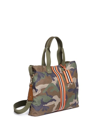 Detail View - Click To Enlarge - VALENTINO GARAVANI - Striped leather band camouflage print canvas tote