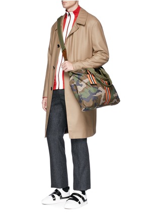 Front View - Click To Enlarge - VALENTINO GARAVANI - Striped leather band camouflage print canvas tote
