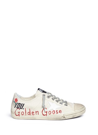 Main View - Click To Enlarge - GOLDEN GOOSE - 'V-Star 2' star patch glitter logo print canvas sneakers