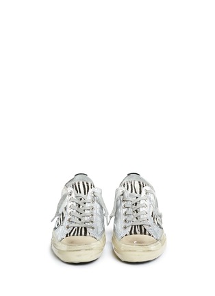 Front View - Click To Enlarge - GOLDEN GOOSE - 'V-Star 2' ponyhair effect zebra print metallic leather sneakers