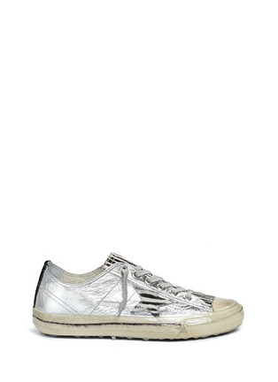 Main View - Click To Enlarge - GOLDEN GOOSE - 'V-Star 2' ponyhair effect zebra print metallic leather sneakers