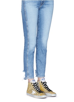 Figure View - Click To Enlarge - GOLDEN GOOSE - 'Francy' stripe coarse glitter high top sneakers