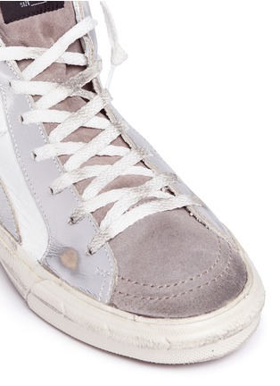 Detail View - Click To Enlarge - GOLDEN GOOSE - 'Slide' metallic star patch leather high top sneakers